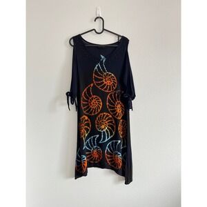 Greater Good Navy Black Cold Shoulder Sequin Tunic Dress L/XL Boho Batik Resort
